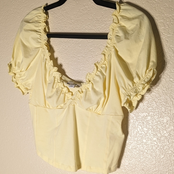 Pastel Yellow Frilly Peasant Top with Corset Style Bodice - Picture 3 of 7